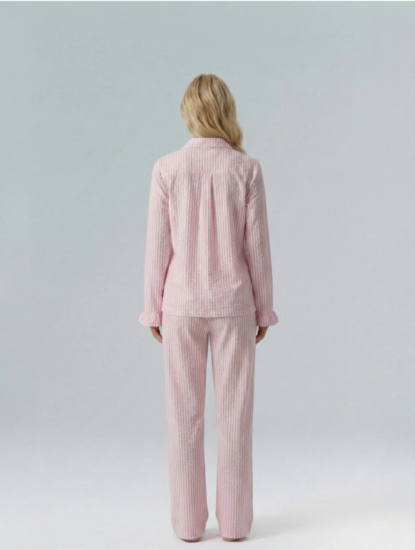 Cotton Stripe Pajama Set with Ruffle Sleeve